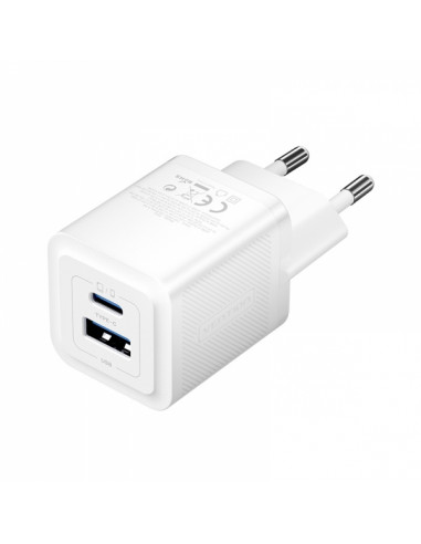 Chargeur telephone 2 ports USB-A USB-C 30W chaque charge rapide BLANC