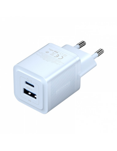 Chargeur telephone 2 ports USB-A USB-C 30W chaque charge rapide BLEU