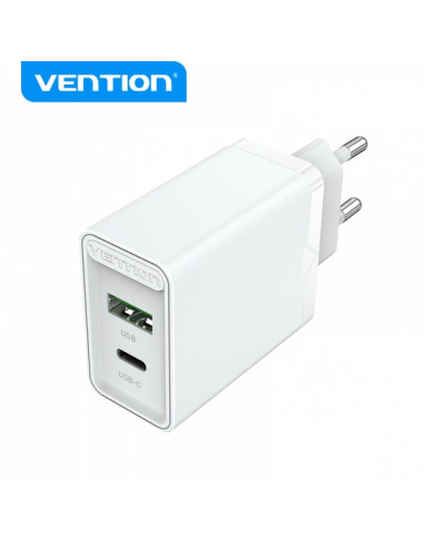 Chargeur telephone 2 ports USB-A USB-C 20W chaque charge rapide BLANC