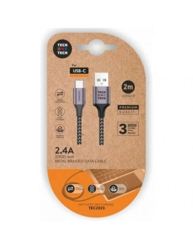 Cable USB vers USB-C 2m 2.4A - 3A