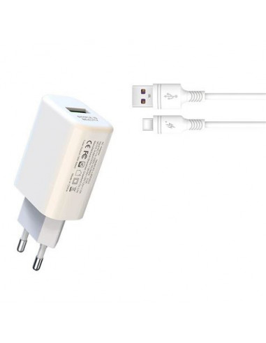 Chargeur secteur 18w max 5V 3A + cable USB-C