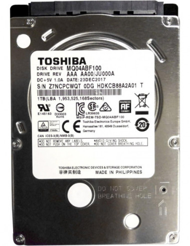 Disque dur 1 Tera TOSHIBA 5400t 128mo MQ04ABF100