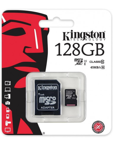 SD MICRO 128go SDHC KINGSTON SDCS2/128GB avec adaptateur CLASS 10