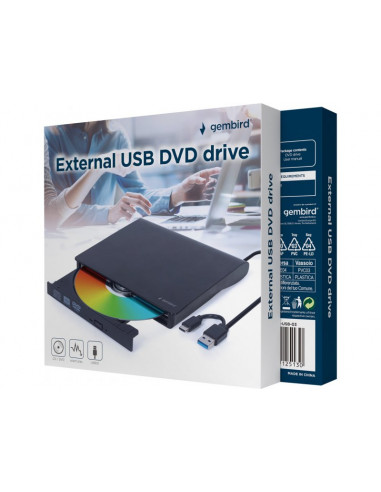 Graveur lecteur DVD CD Externe GEMBIRD slim USB - USB-C