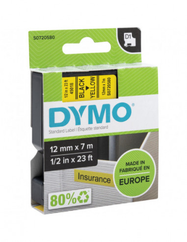 Dymo D1 - ruban d'étiquettes autocollantes - 12 mm x 7 m - noir jaune  S0720580