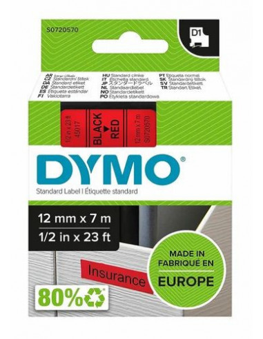 Dymo D1 - ruban d'étiquettes autocollantes - 12 mm x 7 m - noir  rouge S0720570