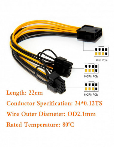 Adaptateur alimentation PCIE 8 pins vers 2 x 8 pins