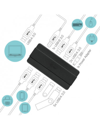 Hub USB 3.0 7 ports I-TEC noir avec alimentation