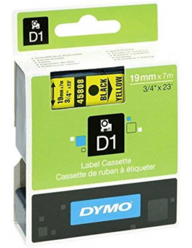 Dymo D1 - ruban d'étiquettes autocollantes - 19mm x 7 m S0720880 noir fond jaune