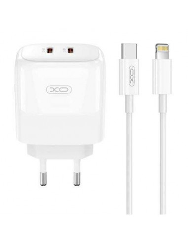 Chargeur secteur 35W max 5V 3.0A 2x USB-C + cable lighting  blanc CHARGE RAPIDE