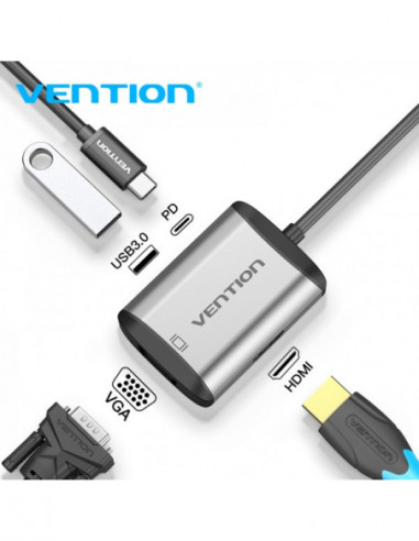 Dock USB-C vers HDMI + VGA + USB3.0 + USB-C charge PD87W