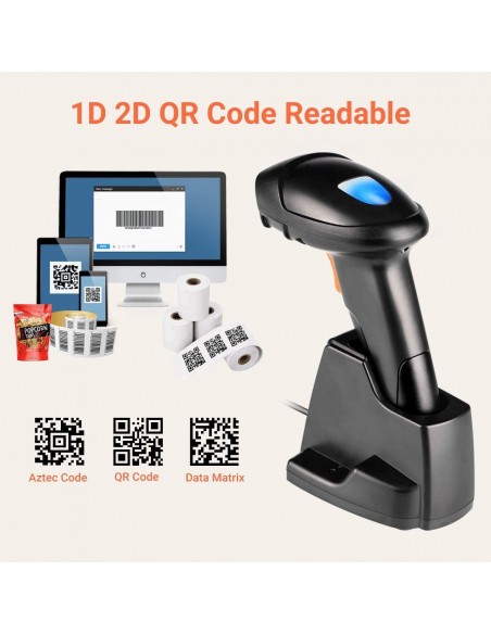 Douchette sans fil  QR Code + code barre 2.4ghz avec socle chargeur