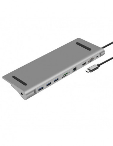 Dock USB-C vers HDMI RJ45 VGA 3xUSB3.0 USB-Ccharg cart mem jack3.5 HEDEN