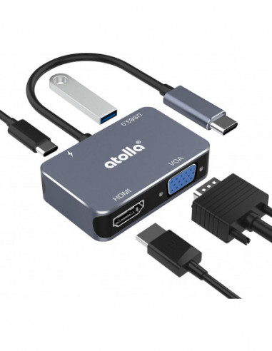 Hub USB-C vers VGA HDMI USB3.0 USB-C charge 60w