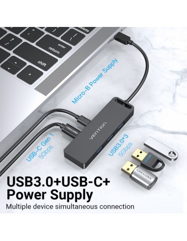 Hub USB-C vers  3 USB3.0 + 2 USB-C dont 1 alim