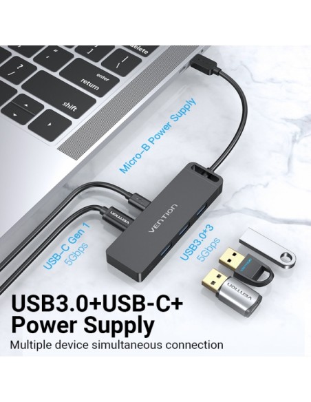 Hub USB-C vers  3 USB3.0 + 2 USB-C dont 1 alim