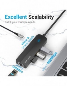 Hub USB-C vers 3 x usb2.0 + Micro-b + rj45 ethernet 2